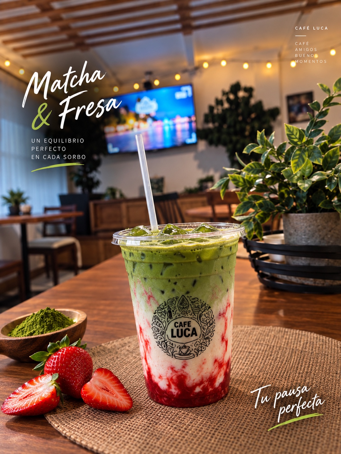 Bebida de matcha y fresa de Café Luca